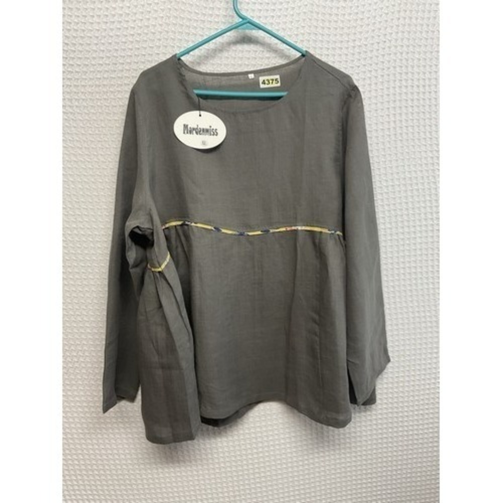 NWOT Mordenmiss Gray Flowy‎ Long Sleeve Tunic Top Women XL China 100% Linen